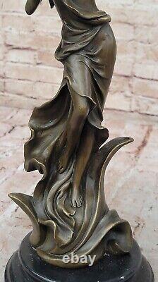 Art Deco Bronze Violin Player Sculpture Signed Female Musician Figurine Deco