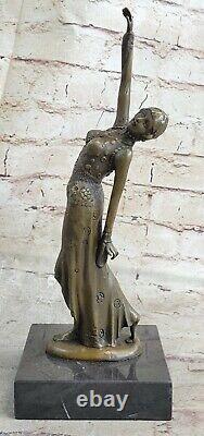 Art Deco Bronze Woman Signed Chiparus Museum Quality On Marble Base