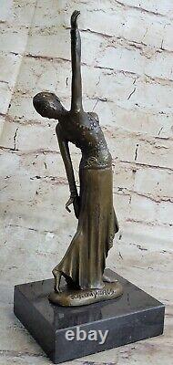 Art Deco Bronze Woman Signed Chiparus Museum Quality On Marble Base