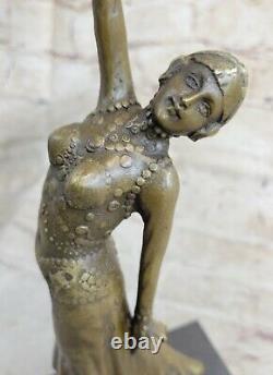 Art Deco Bronze Woman Signed Chiparus Museum Quality On Marble Base