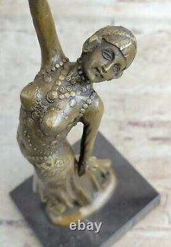 Art Deco Bronze Woman Signed Chiparus Museum Quality On Marble Base