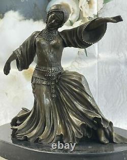 Art Deco Bronze Woman Signed Chiparus Museum Quality On Marble Base Sculpture