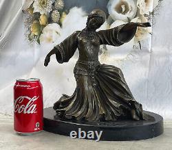 Art Deco Bronze Woman Signed Chiparus Museum Quality On Marble Socle