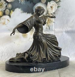 Art Deco Bronze Woman Signed Chiparus Museum Quality On Marble Socle