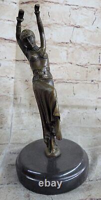 Art Deco Bronze Woman Signed Chiparus Museum Quality on Marble Base Figurine
