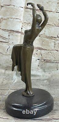Art Deco Bronze Woman Signed Chiparus Museum Quality on Marble Base Figurine