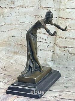 Art Deco Bronze Woman Signed Chiparus Museum Quality on Marble Base Sale