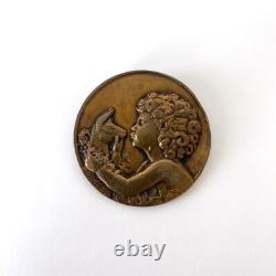 Art Deco Brooch Medal The Faun with the Antelope by François M. Thénot 1930s
