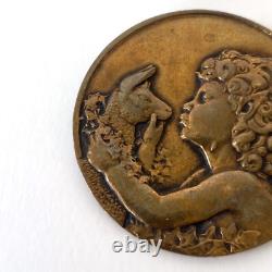 Art Deco Brooch Medal The Faun with the Antelope by François M. Thénot 1930s