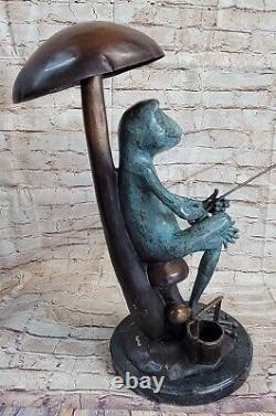 Art Deco Brown and Green Bronze Patina Cast Iron Frogman Sculpture Statue Figurine