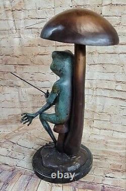 Art Deco Brown and Green Bronze Patina Cast Iron Frogman Sculpture Statue Figurine