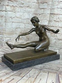 Art Deco Chair Female By French Artist Jean La Bronze Sculpture Statue