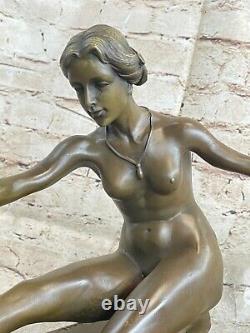 Art Deco Chair Female By French Artist Jean La Bronze Sculpture Statue