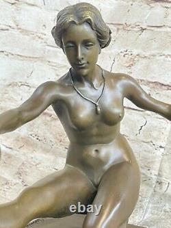 Art Deco Chair Female By French Artist Jean La Bronze Sculpture Statue