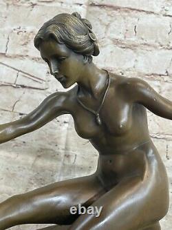 Art Deco Chair Female By French Artist Jean La Bronze Sculpture Statue
