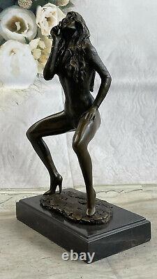 Art Deco Chair Female Signed Original Bronze Sculpture Font Figurine