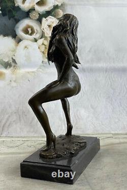 Art Deco Chair Female Signed Original Bronze Sculpture Font Figurine