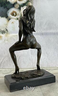 Art Deco Chair Female Signed Original Bronze Sculpture Font Figurine