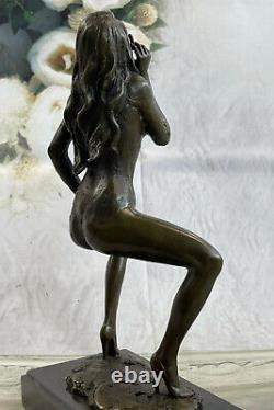 Art Deco Chair Female Signed Original Bronze Sculpture Font Figurine