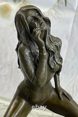 Art Deco Chair Female Signed Original Bronze Sculpture Font Figurine