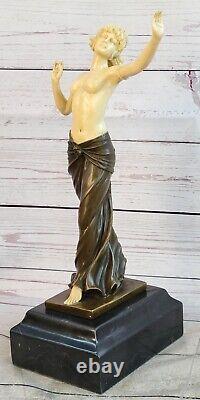 Art Deco Chair Sexy Girl Bronze Sculpture Marble Base Figure Gift Large