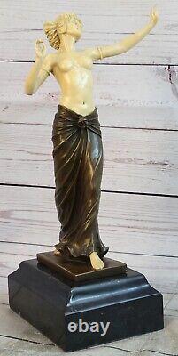 Art Deco Chair Sexy Girl Bronze Sculpture Marble Base Figure Gift Large