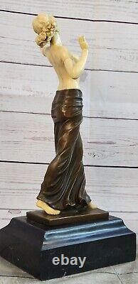 Art Deco Chair Sexy Girl Bronze Sculpture Marble Base Figure Gift Large