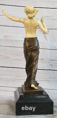 Art Deco Chair Sexy Girl Bronze Sculpture Marble Base Figure Gift Large