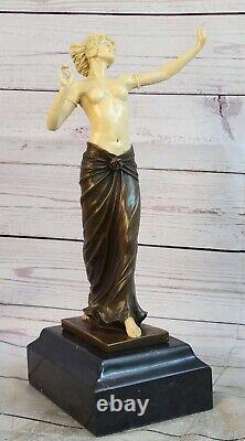 Art Deco Chair Sexy Girl Bronze Sculpture Marble Base Figure Gift Large