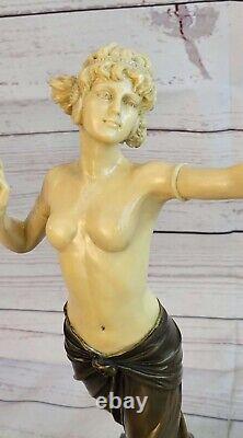 Art Deco Chair Sexy Girl Bronze Sculpture Marble Base Figure Gift Large