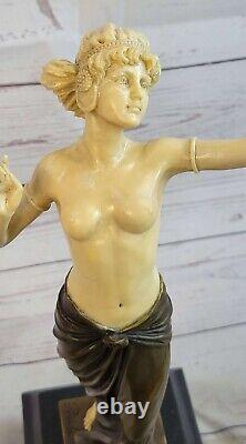 Art Deco Chair Sexy Girl Bronze Sculpture Marble Base Figure Gift Large