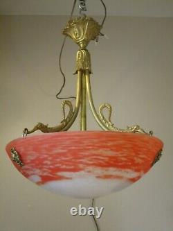 Art Deco Chandelier Art Nouveau Bronze And Glass Pate