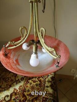 Art Deco Chandelier Art Nouveau Bronze And Glass Pate