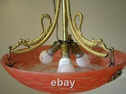 Art Deco Chandelier Art Nouveau Bronze And Glass Pate