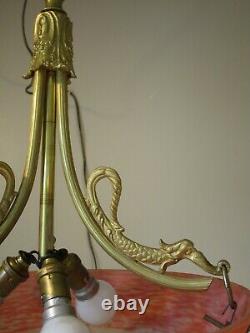 Art Deco Chandelier Art Nouveau Bronze And Glass Pate