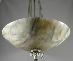 Art Deco Chandelier In Alabaster And Silver Bronze Or Nickelé, Circa 1930