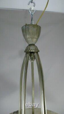 Art Deco Chandelier In Alabaster And Silver Bronze Or Nickelé, Circa 1930