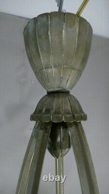 Art Deco Chandelier In Alabaster And Silver Bronze Or Nickelé, Circa 1930