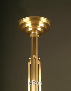 Art Deco Chandelier In Bronze, Wood, Brass And Molded-pressed Glass / Chandelier