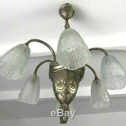 Art Deco Chandelier Lamp 1930 Tulip Basin Obus Donna Degue Maynadier Muller