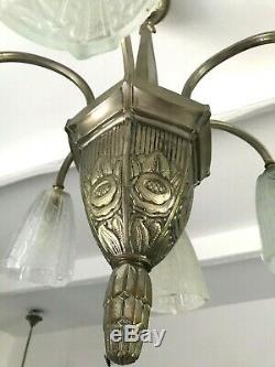 Art Deco Chandelier Lamp 1930 Tulip Basin Obus Donna Degue Maynadier Muller