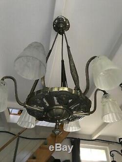 Art Deco Chandelier Lamp 1930 Tulip Basin Obus Donna Degue Maynadier Muller