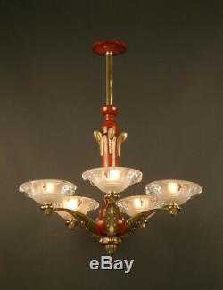 Art Deco Chandeliers Of The 1930 And Bronze Wood / Chandelier Art Deco