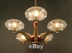 Art Deco Chandeliers Of The 1930 And Bronze Wood / Chandelier Art Deco