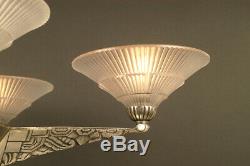 Art Deco Chandeliers Pierre Davesn Bronze Old Silver And Glass Molded-pressed
