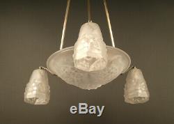 Art Deco Chandeliers Ros (degué) Brass, Bronze Viel Silver And Glass Molded-pressed