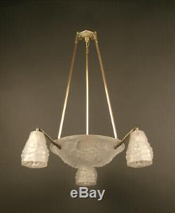 Art Deco Chandeliers Ros (degué) Brass, Bronze Viel Silver And Glass Molded-pressed