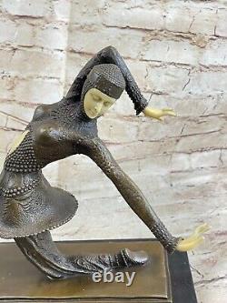 Art Deco, Chiapas Egyptian Bronze Dancer Signed Statue Font Figurine