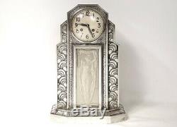 Art Deco Clock Hettier & Vincent Bronze Silver Glass Clock Woman Twentieth