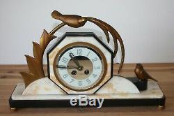 Art Deco Clock With Bronze Bird Decoration E. Guy Style